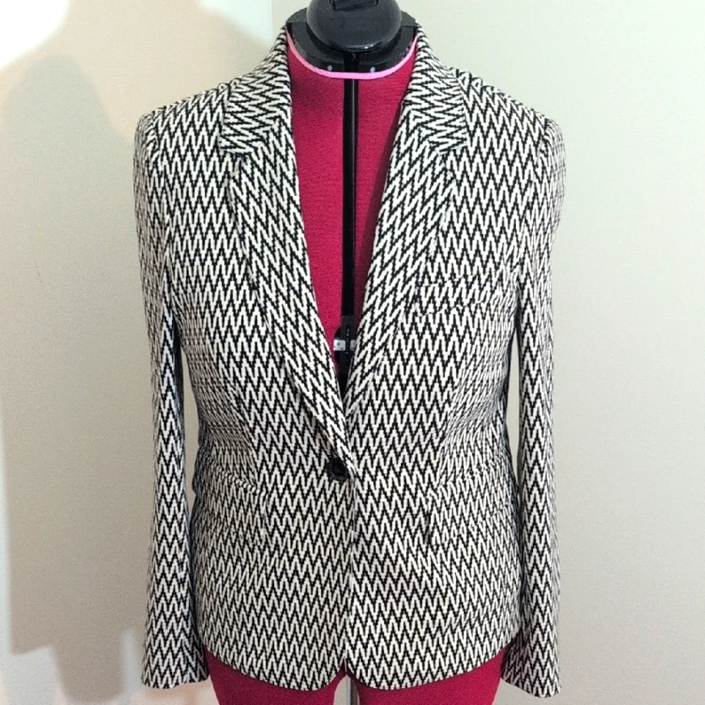 Marc Aurel| Women's Black and White Herringbone Blazer With Shoulder Pads - Picture 1 of 16
